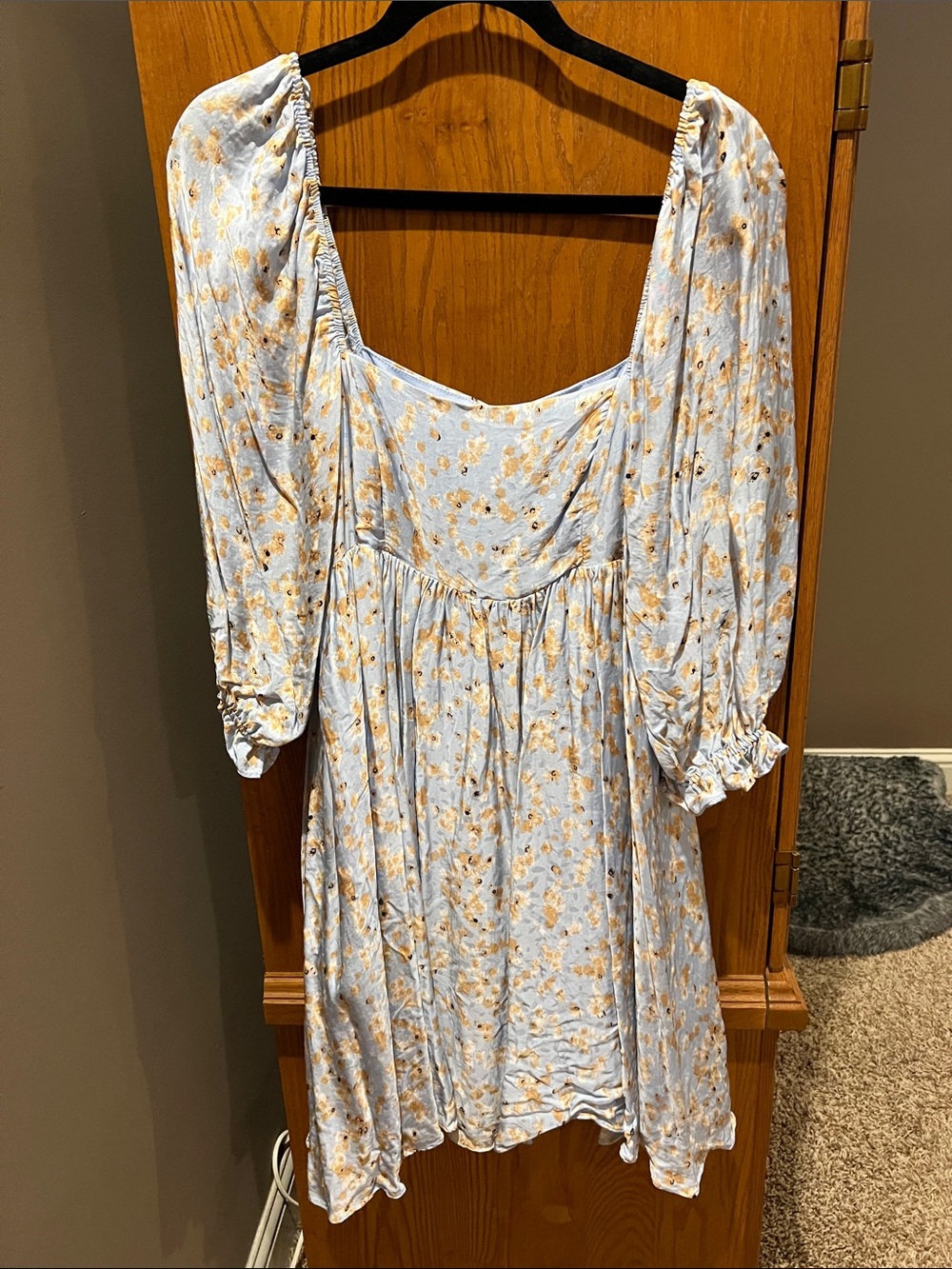 Storia Baby Blue Mini Dress with Yellow Floral Print